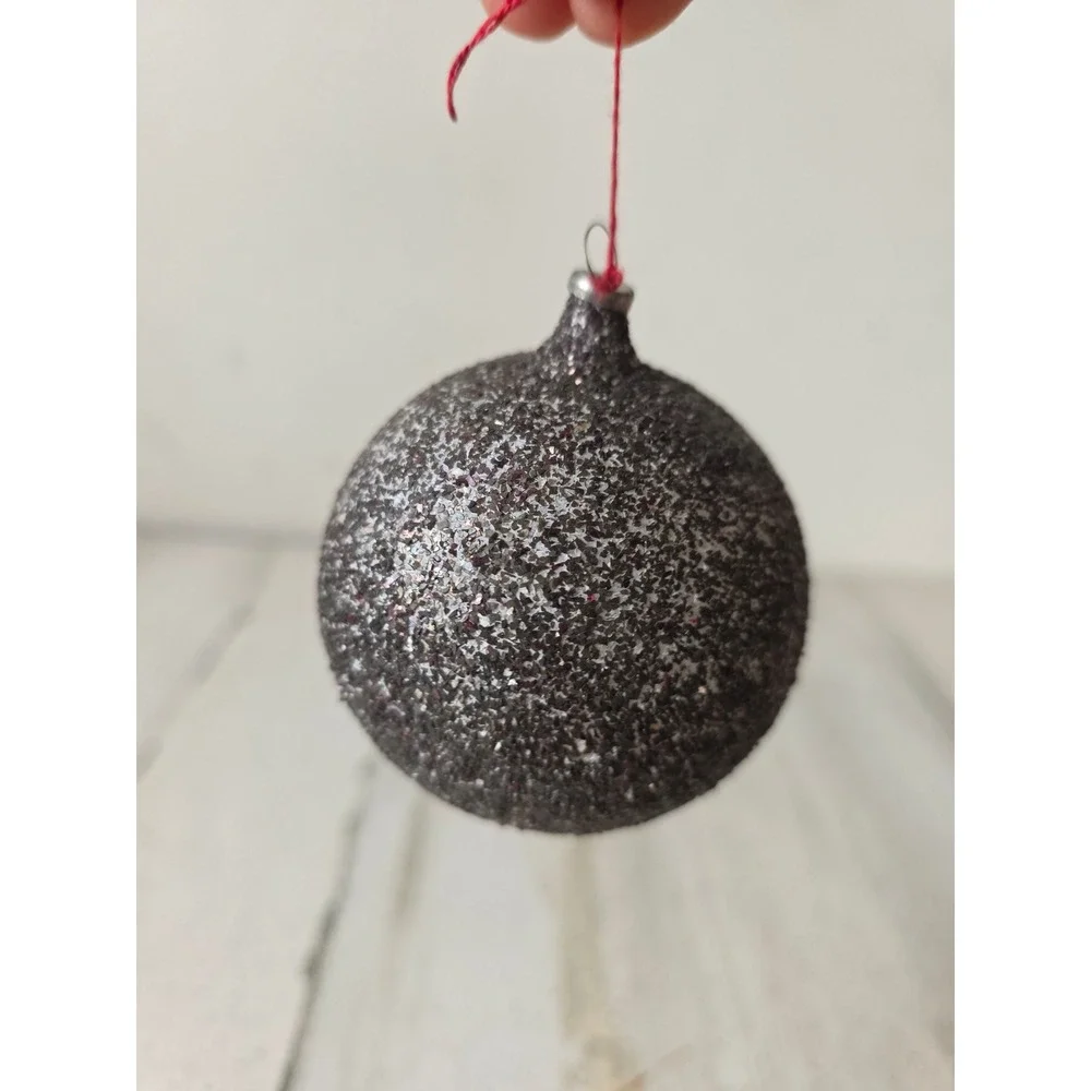 Antique West Germany? Glass glitter ball ornament vintage silver mica tree Xmas